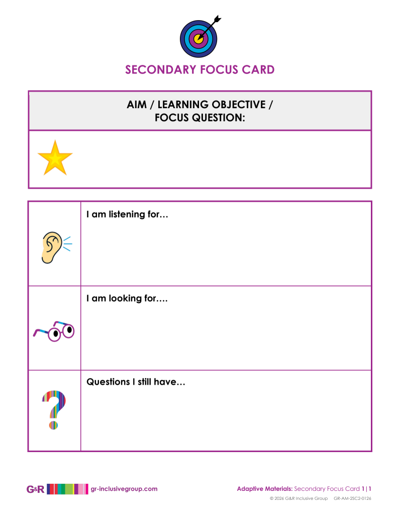 Secondary Focus Card